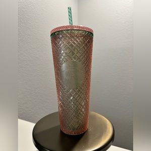 Starbucks Jeweled Venti Tumbler in Pink Pearl with Mint straw